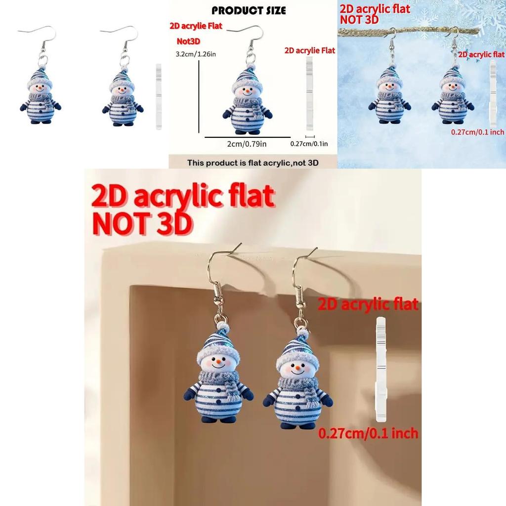 Christmas Cartoon Snowman Acrylic Earrings With Silver Pins For Men And Women