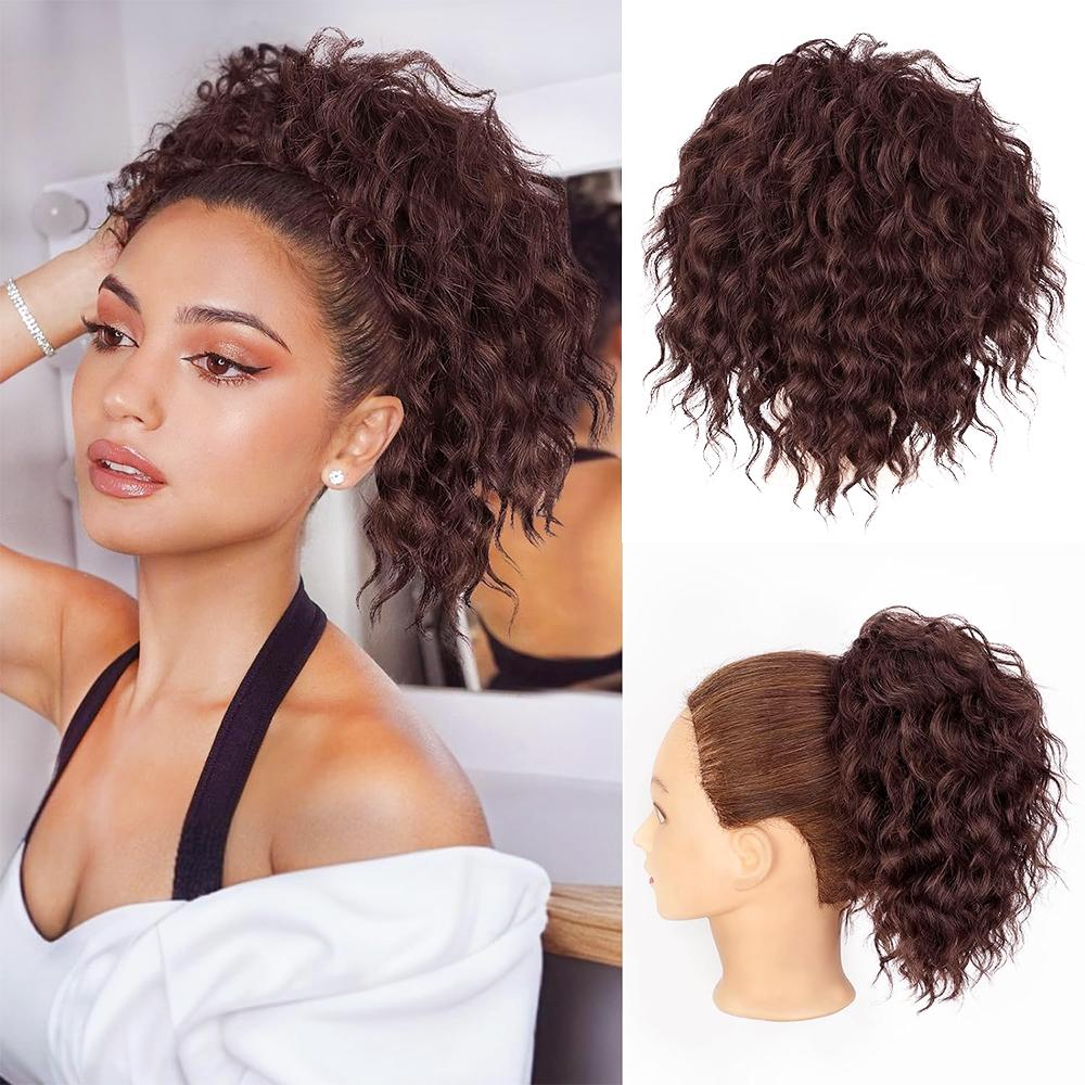 MISS WIG Synthetic Messy Bun Hair Piece - Loose Wavy Curly Drawstring Ponytail Wig Extensions Claw Ponytail For Women Wear