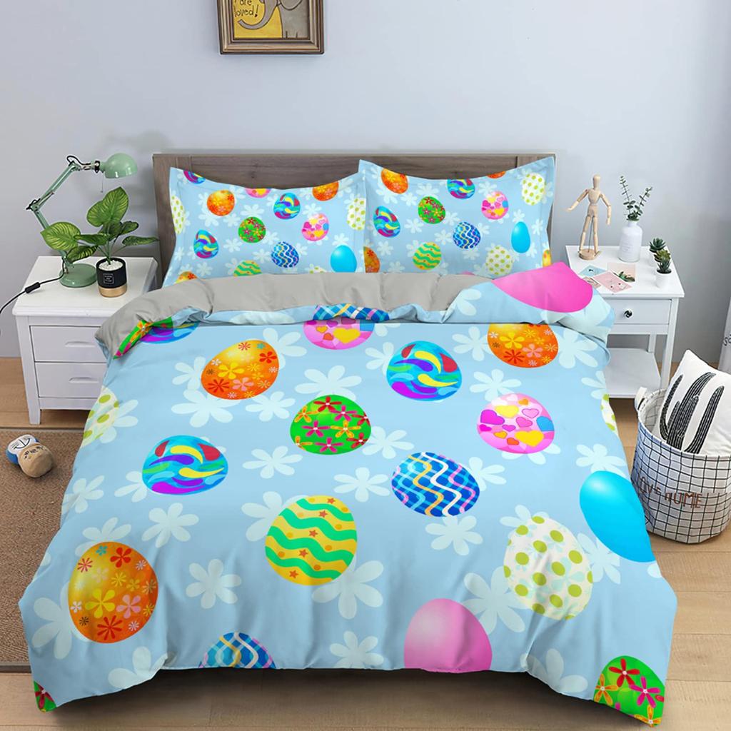 Kaninchen Bettbezug Set Frohe Ostern Bettdeckenbezug für Kinder Mädchen Bauernhaus Tier Bettwäsche Set Niedlich Kawaii Tiere Steppdeckenbezug