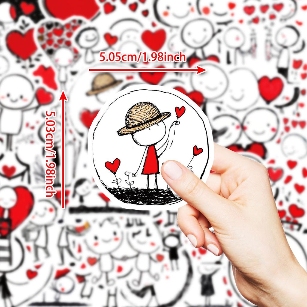 50 Stick Lines Villain Graffiti Sticker Red Love Personality Cartoon Diy Hand Account Sticker