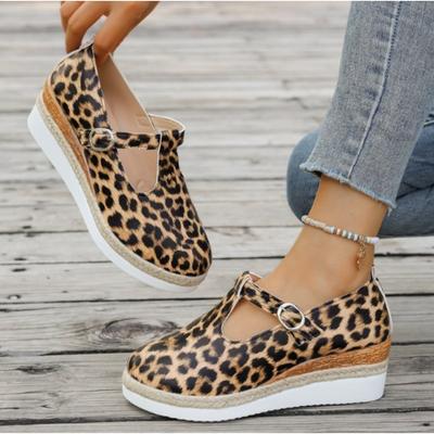 Big Size 44 Pumps Womens Printed Wedge Casual Shoes Autumn Platform Buckle Walking Shoes Versatile Women Shoes Zapatos De Mujer