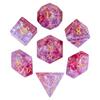 Cusdie Glass DND Dice Set 7-Die Handmade Shattered Glass D4-D20 Polyhedral Dice with Leather Box for Tabletop RPG Collection