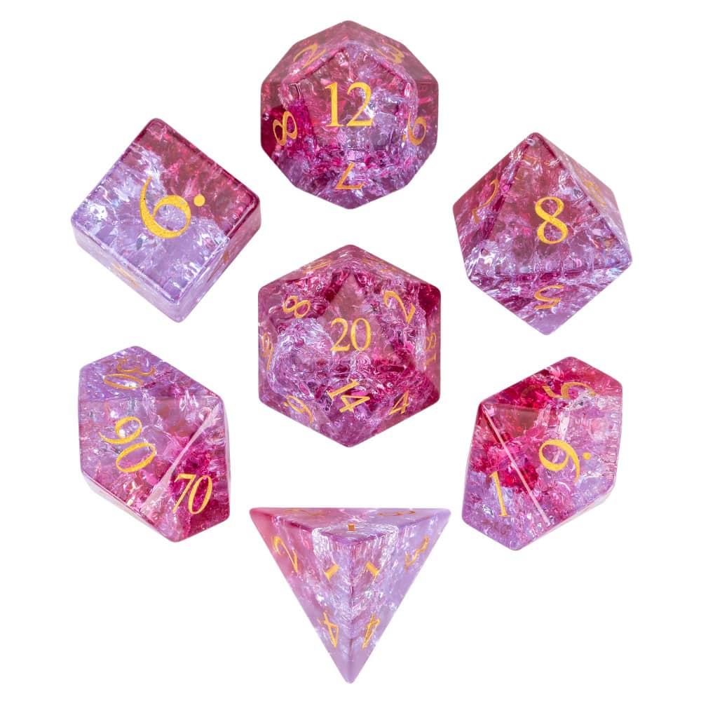 Cusdie Glass DND Dice Set 7-Die Handmade Shattered Glass D4-D20 Polyhedral Dice with Leather Box for Tabletop RPG Collection