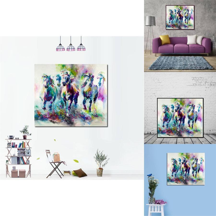 Modern Animal Art Canvas Wall Hanging For Living Room Decor With Abstract Colorful Horses