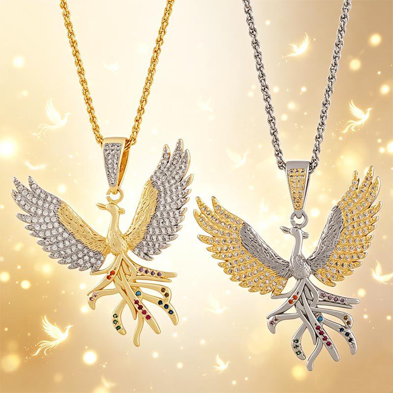 Daixi Two-tone Hip Hop Zircon Phoenix Pendant Necklace