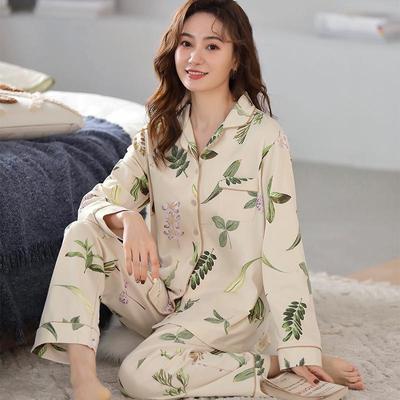Damen Baumwoll-Pyjama-Set - Langarm, Lange Hose, Lässiger Dünner Cardigan, Frühling & Herbst Kleidung