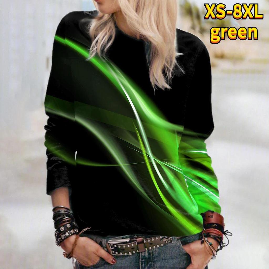 3D Baskı Mavi Yıldırım Tişörtleri Bayanlar Uzun Kollu O-Boyun Kazak Femme T-Shirt T Gömlek Kadınlar için Tops