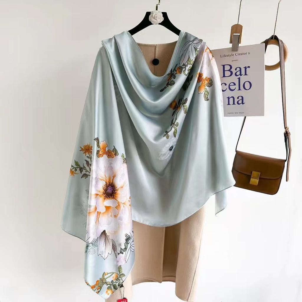 Cashew Fashion Scarf Simulation Silk Colour Blocking Temperament Beach Towel Female Silk Scarf Air Conditioning Shawl Outwear Scarf