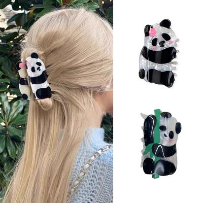 Květinová Panda Bambusová spona do vlasů Roztomilá kreslená žraločí spona PVC plastová zvířecí geometrická spona do vlasů úchopová dámské vlasové doplňky