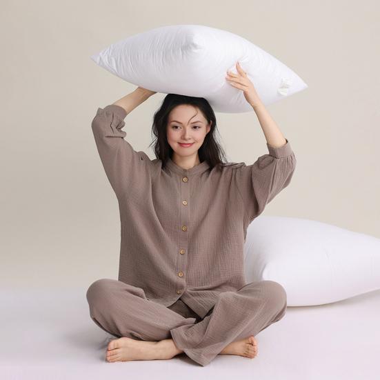 Women's Cotton Pajama Set Button Down Long Sleeve Top And Long Pants Loungewear Set Casual 2 Piece Sleepwear