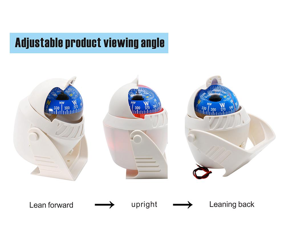 Waterproof Navigation Compass With Electronic LED Light White/Black Sea Pivoting Marine Compass For Boat Yacht Car