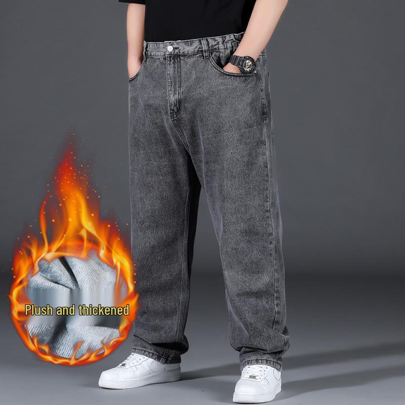 

Мужские джинсы больших размеров с высокой посадкой, свободного прямого кроя, для осени и зимы Size 48 [280-300 lbs]