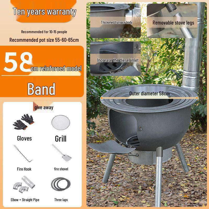 Thickened Integrated Firewood Stove for Outdoor & Rural Home Use: Portable Iron Pot & Extra Heat.