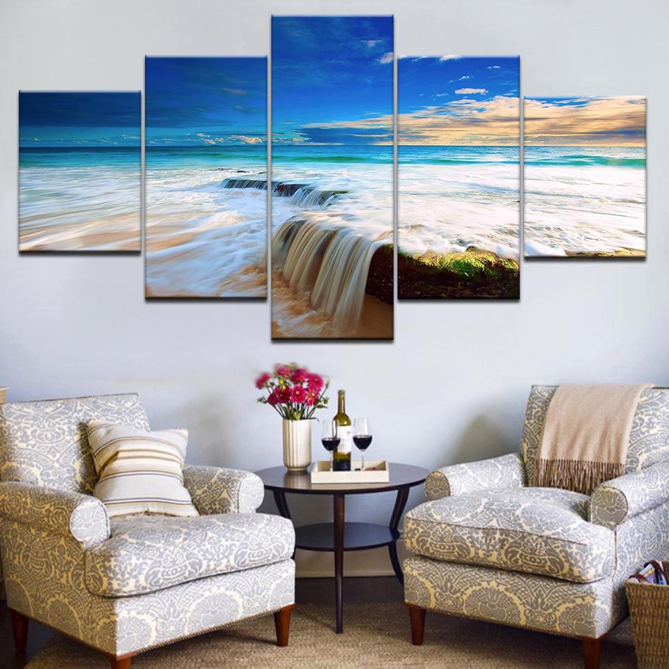 5pcs Seascape Wall Pictures Beach Sea Ocean Canvas Painting Wall Art Landscape Posters Prints for Living Room Decor No Frame