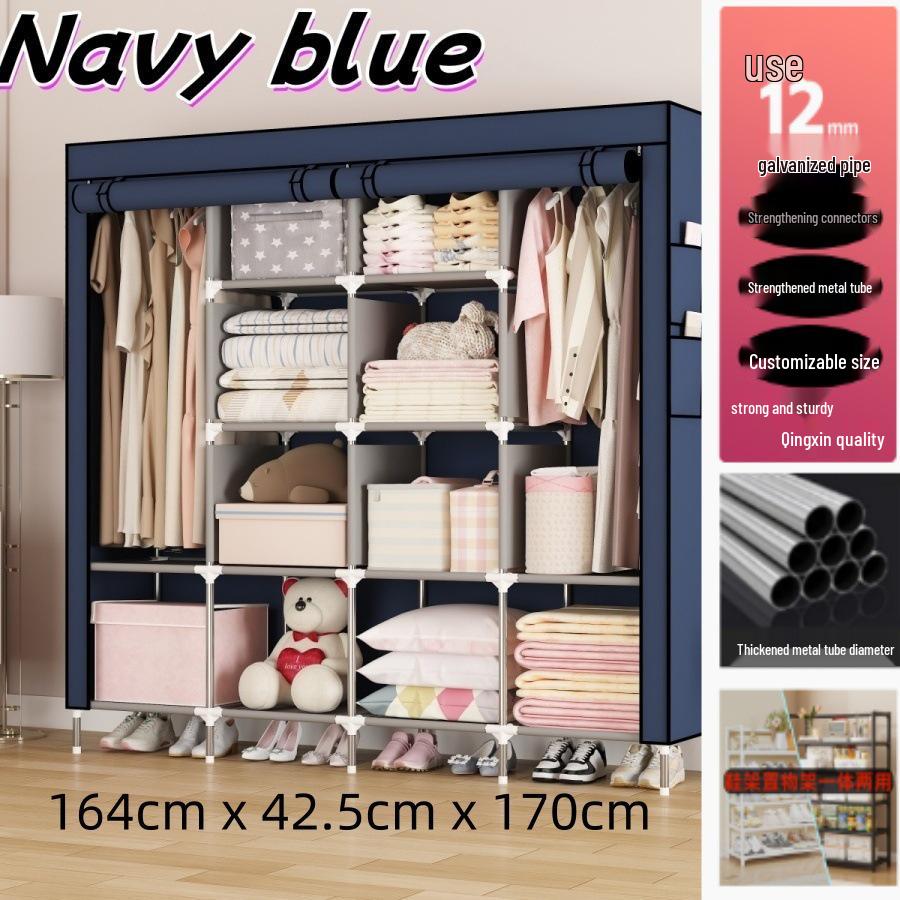Multi-layer Wardrobe: Metal Coat Rack with Hangers & Storage Shelves for Dorms and Rentals