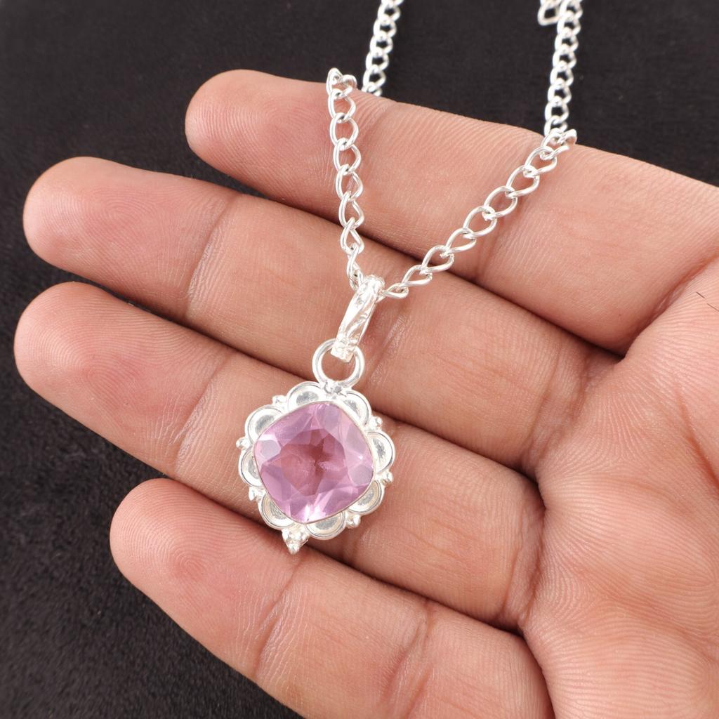 Morganite Stone 925 Sterling Silver Birthday Mother Gift Boho Pendant Jewelry PP-2-13