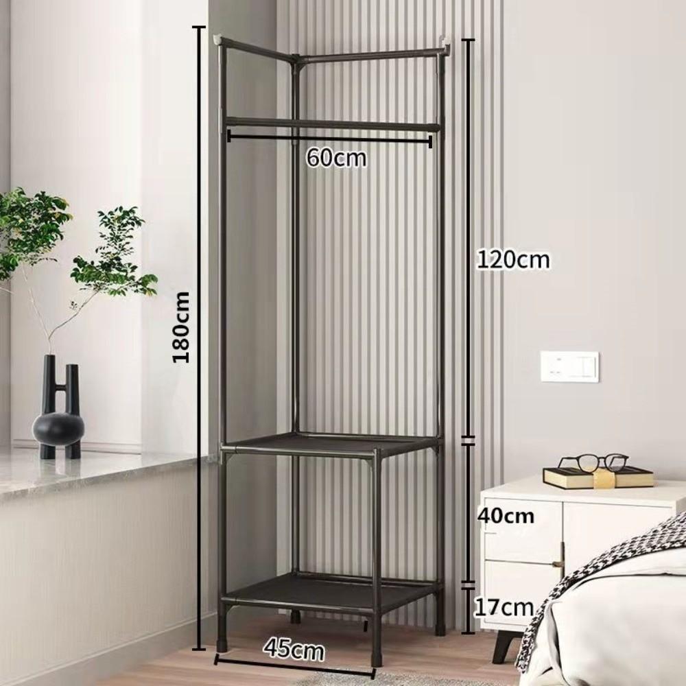 Anti-toppling Floor Standing Shelf Hanging Rod Clothes Organization Rack Shoes Shelf  Bedroom