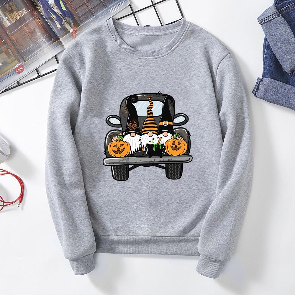 2026 Autumn Women's Halloween Loose Round Neck Sweatshirt with Pumpkin Truck Print