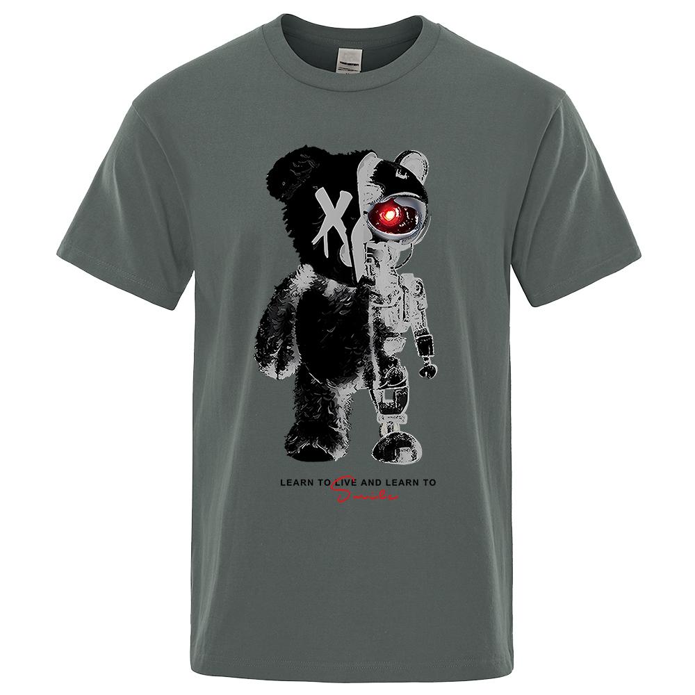 Cartoon Maschine Bär Männlich Baumwolle O-Ausschnitt T-Shirt Sommer Locker Übergröße Kleidung Hohe Qualität Atmungsaktiv Mode Kurzarm