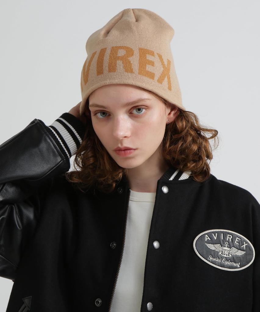 AVIREX LOGO BEANIE beige