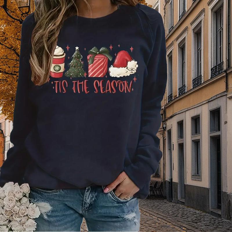 

Осенняя и весенняя одежда Рождественские подарки Принт свитер Топы для женщин Круглый вырез Длинный рукав 8XL темно-синий