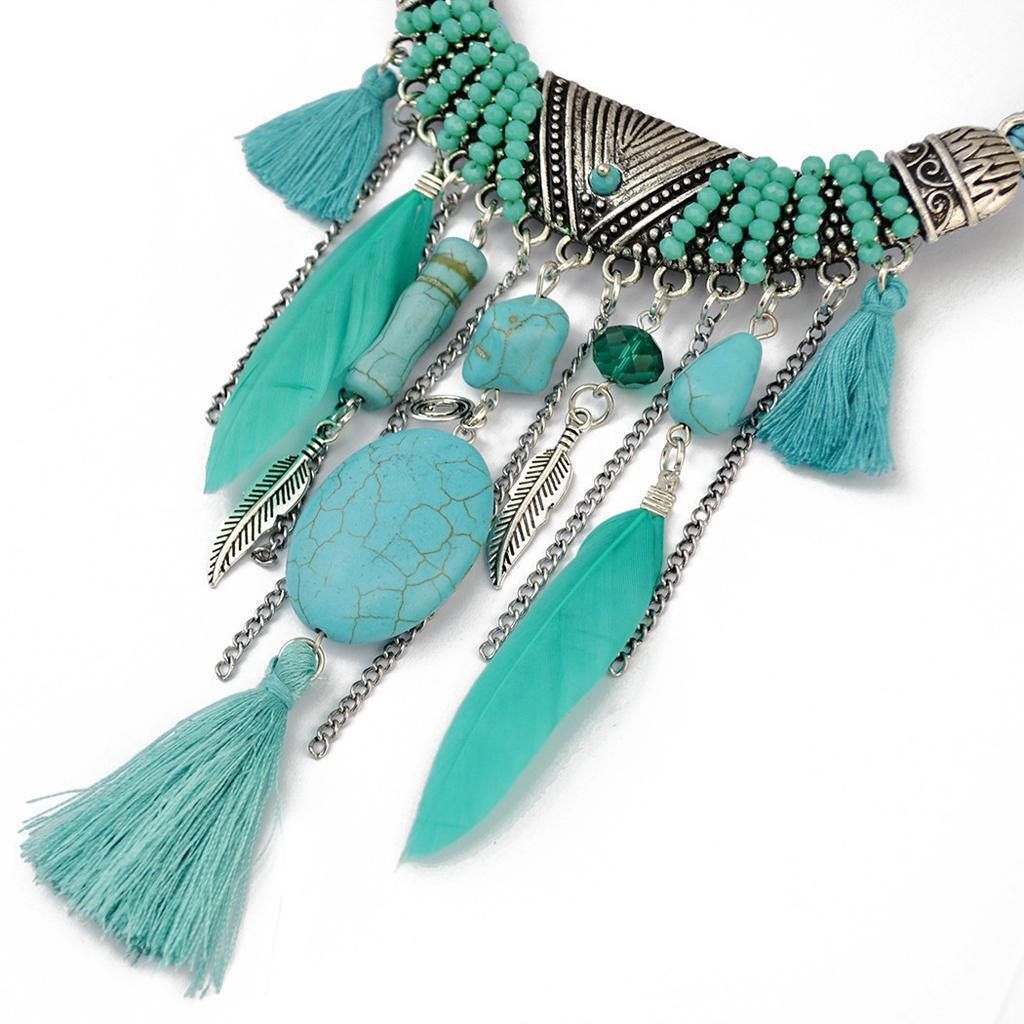 Bohemian Vintage Turquoise Tassels Choker Statement Necklace Women Tribal