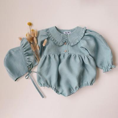 Baby Mädchen Body mit Mütze Süßer Baumwoll-Leinen-Neugeborenen-Strampler Frühling Kleinkind Kleidung