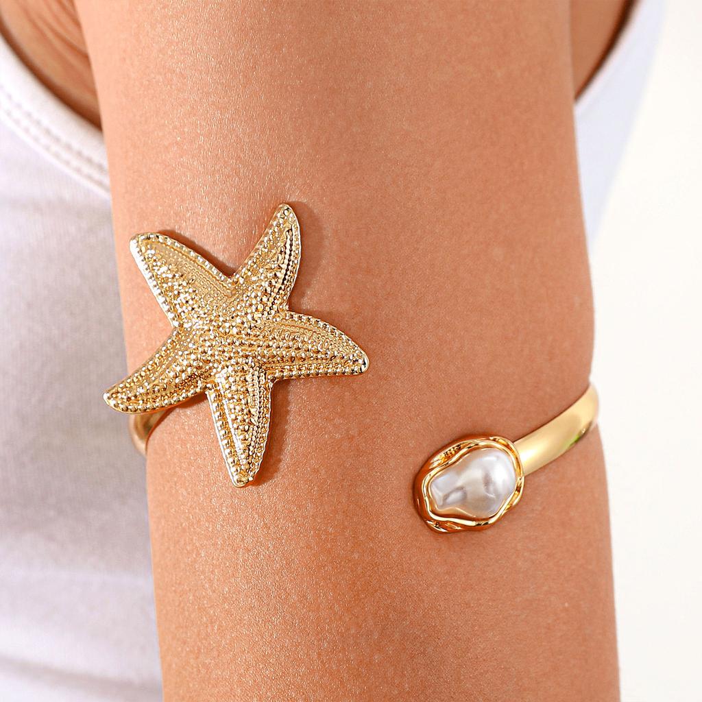 Ocean Vacation Wind Starfish Special-Shaped Imitation Pearl Arm Ring Women'S Opening Adjustable Upper Arm Bracelet