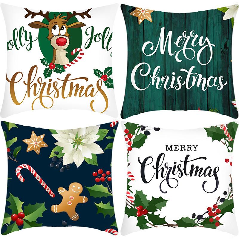 New Christmas Pillowcase Linen Print Elk Gingerbread Man Decoration Festive Pillowcase