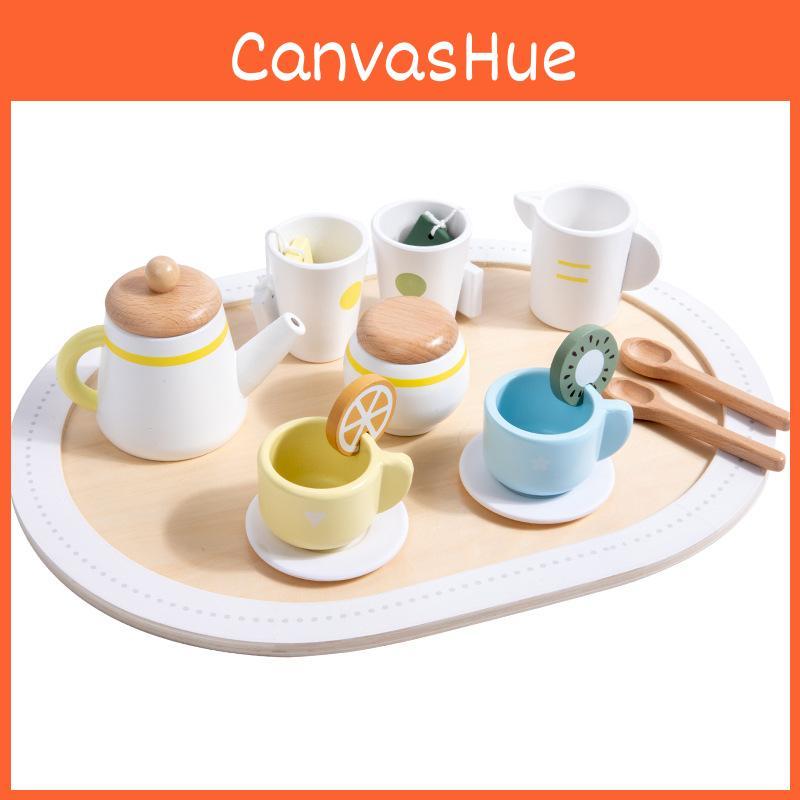Kitchen Play Kids Set With Wooden Tea Pot And Accessories For Daily Gift