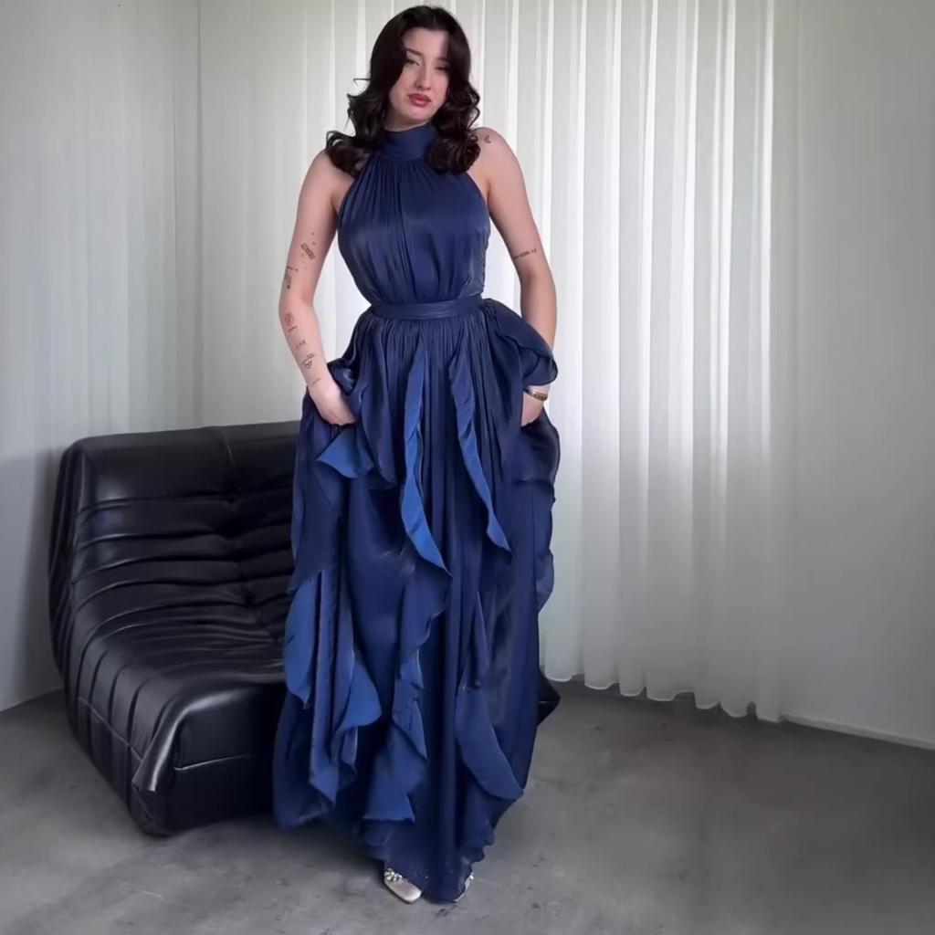 European and American Women's Cross-border Foreign Trade 2026 Neck Satin Dress Dress Women's Dress Waist Thin Cake Dress