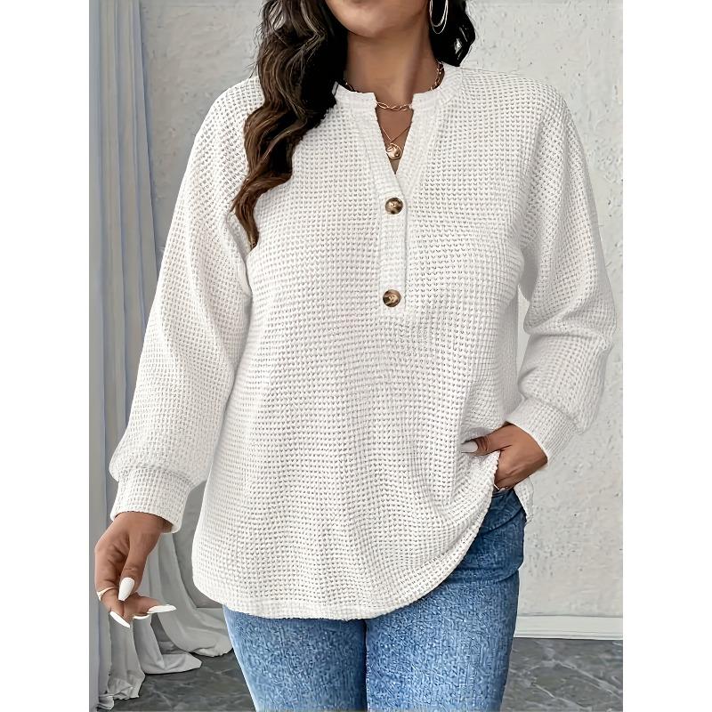 QICED Women's Fashion Casual Solid Color Print V-Neck  Long Sleeve Blouses & Shirts