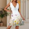 Women's Summer Dress V Neck Sleeveless Casual Floral Print Hem Pleated Dress