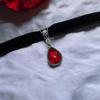 Gothic Vampire Necklace With Red Glass Drop And Silver Embedding For Women