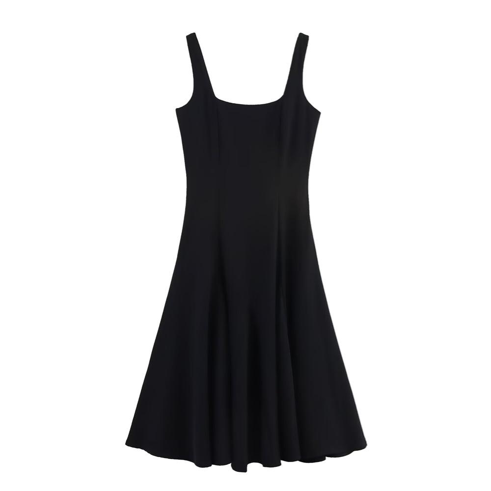 

Женское платье А-силуэта без рукавов на тонких бретелях с квадратным вырезом, весна/лето 2025 XS чёрный