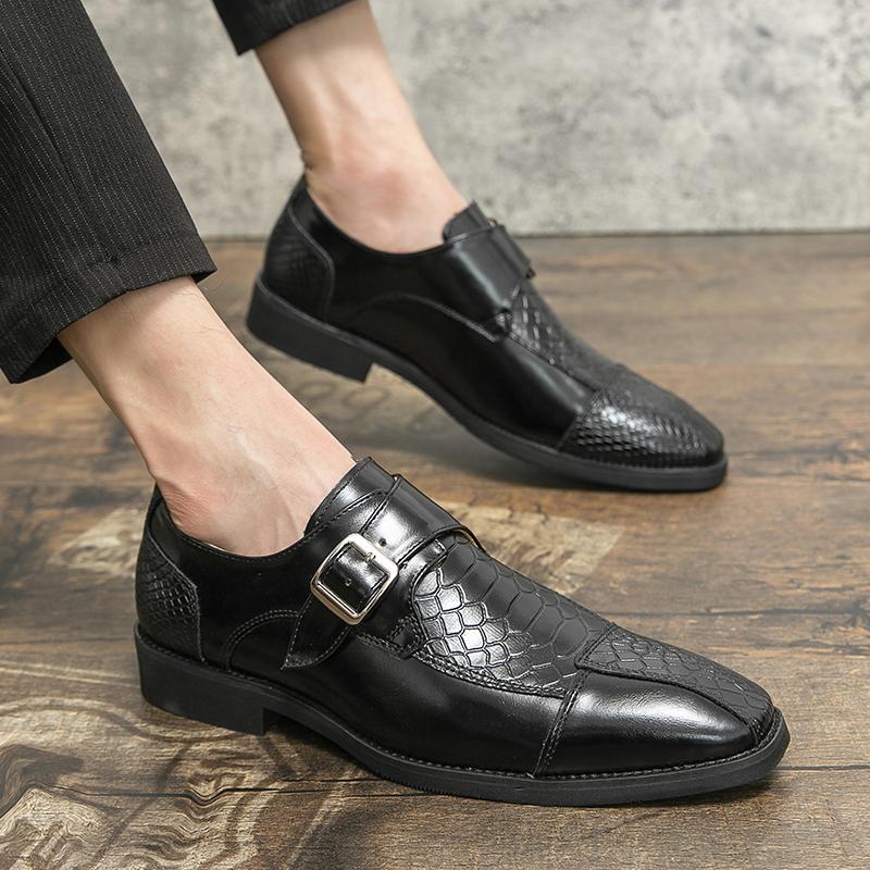 Fashion Italian Wedding Men Shoes Casual Man Pointed Dress Mens Brown Fashion Moccasins Business Pointed Luxury Buckle Leather Shoes
