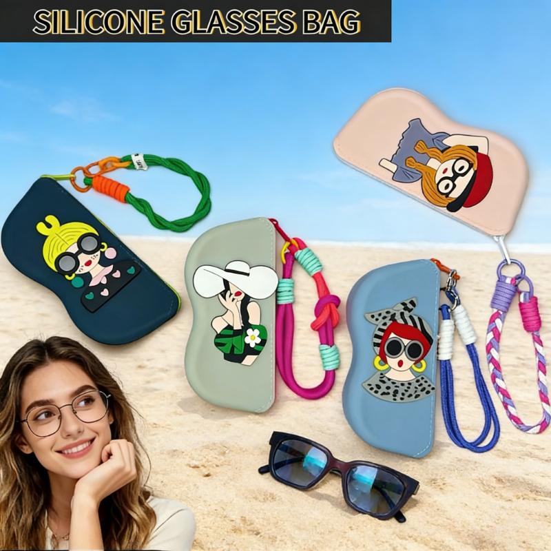 Color Block Glasses Pouch, Portable Silicone Eyewear Case for Storage, Protective Cover for Sunglasses & Eyeglasses On The Go