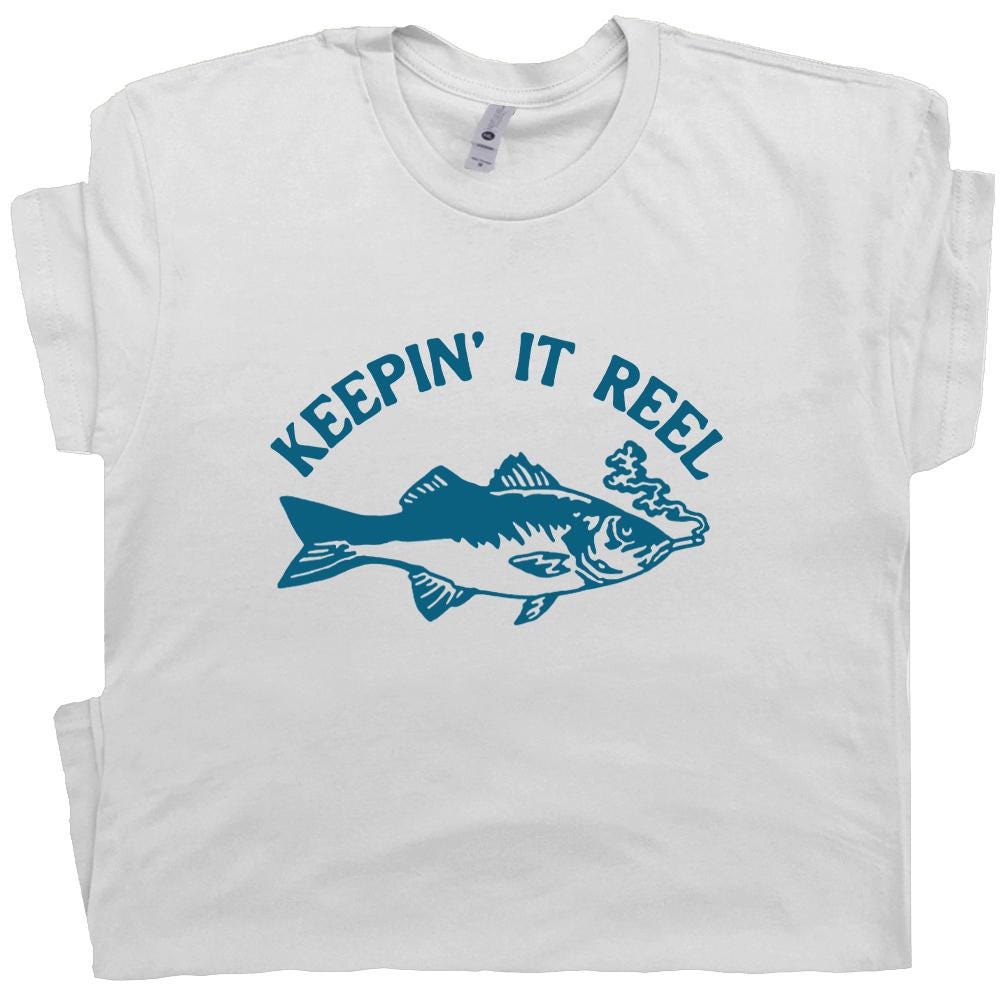 Smoking Fish T Shirt Vintage Keepin It Reel Shirt Funny Fishing Shirt for Men Women Guys Retro Graphic Tee Silly Saying Slogan Crazy Tshirt