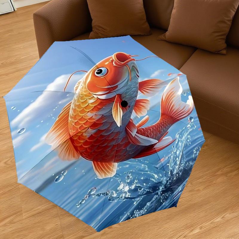 1PC Koi fish Automatic Open/Close Umbrella with Windproof, 8-Rib Sturdy Canopy, Durable Ribs, Fashionable Design, Outdoor Accessory, Fun Prin, Holiday