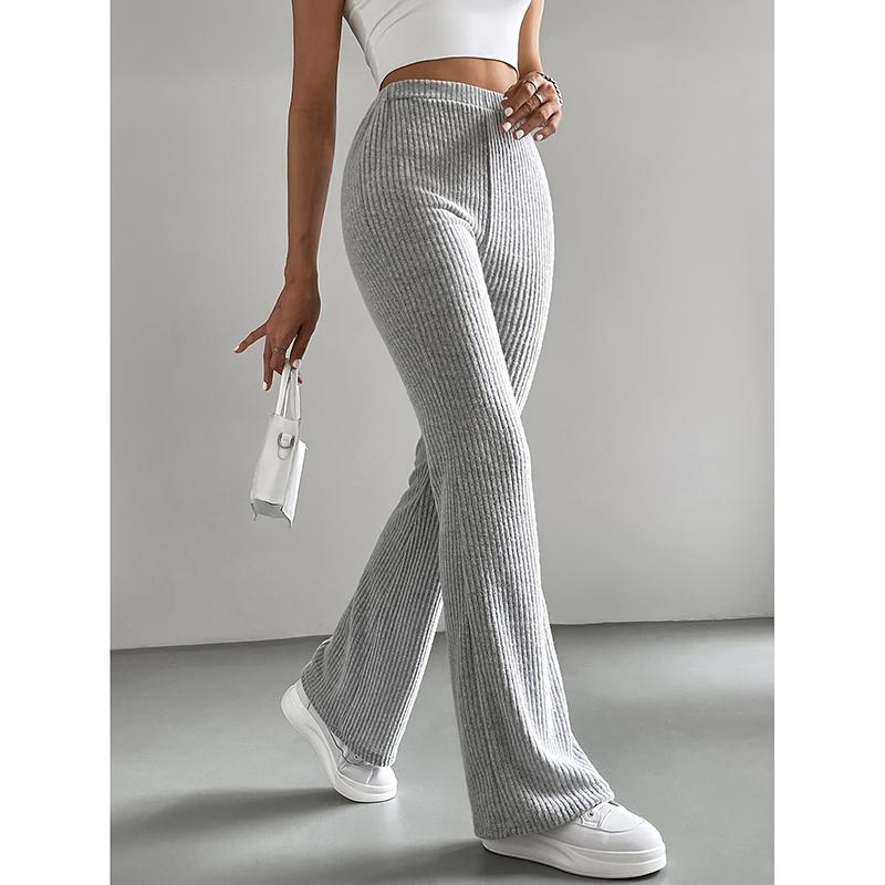 Slim Fit Knitted Pure Color Ribbed Micro Flared Pants Fashionable Casual Trousers for Women Autumn Winter Seasonal Long Pants