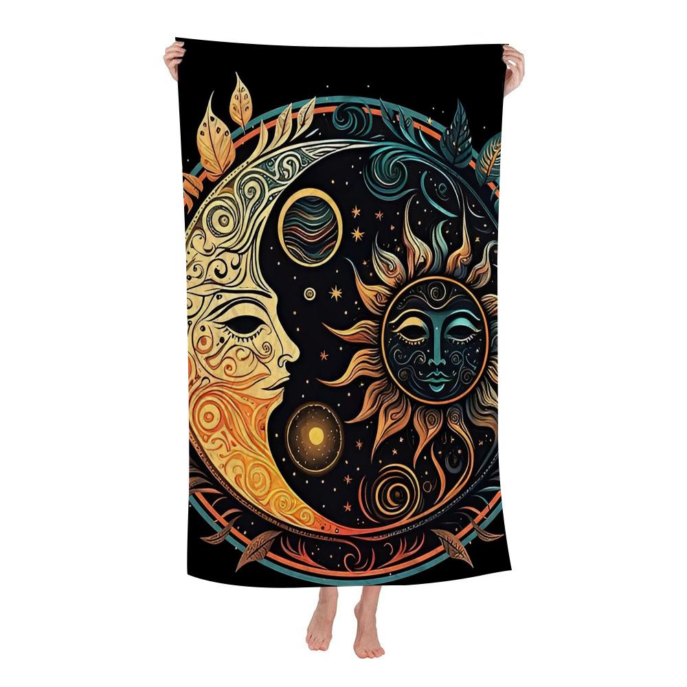 S-Sun Celestial Moon Bohemian Big Microfiber Beach Towels Quick Dry Towel Sand Beach Towels Pool Towel for Travel Swim Pool Yoga
