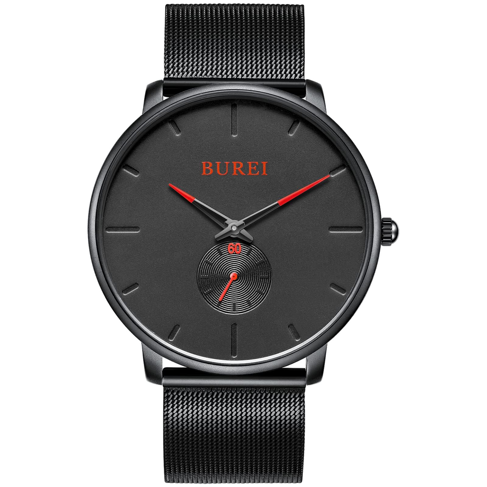

BUREI Men s Black Watch, Simple, Stylish, Popular, Men s Black Watch with Leather Strap (AMJP-1, Stainless Steel)