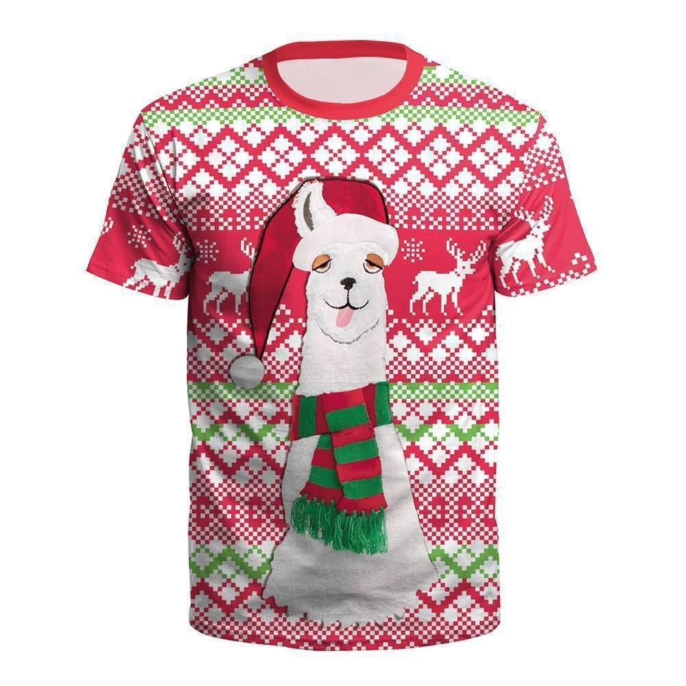 3D digital printed men's and women's short sleeved T-shirts with Christmas patterns 3D printed T-shirts