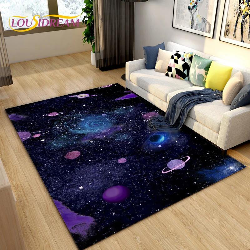 Cartoon Universe Starry Sky Planet Area Rug,Carpet Rug for Living Room Children's Bedroom,Kids Play Game Floor Mat,Anti-slip Mat