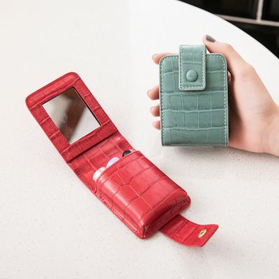 Mini nešiojama lūpų dažų kosmetinė su veidrodėliu, Minimalistinė maža kosmetinė su sagtuku, Moteriškas makiažo dėklas su krokodilo įspaudu