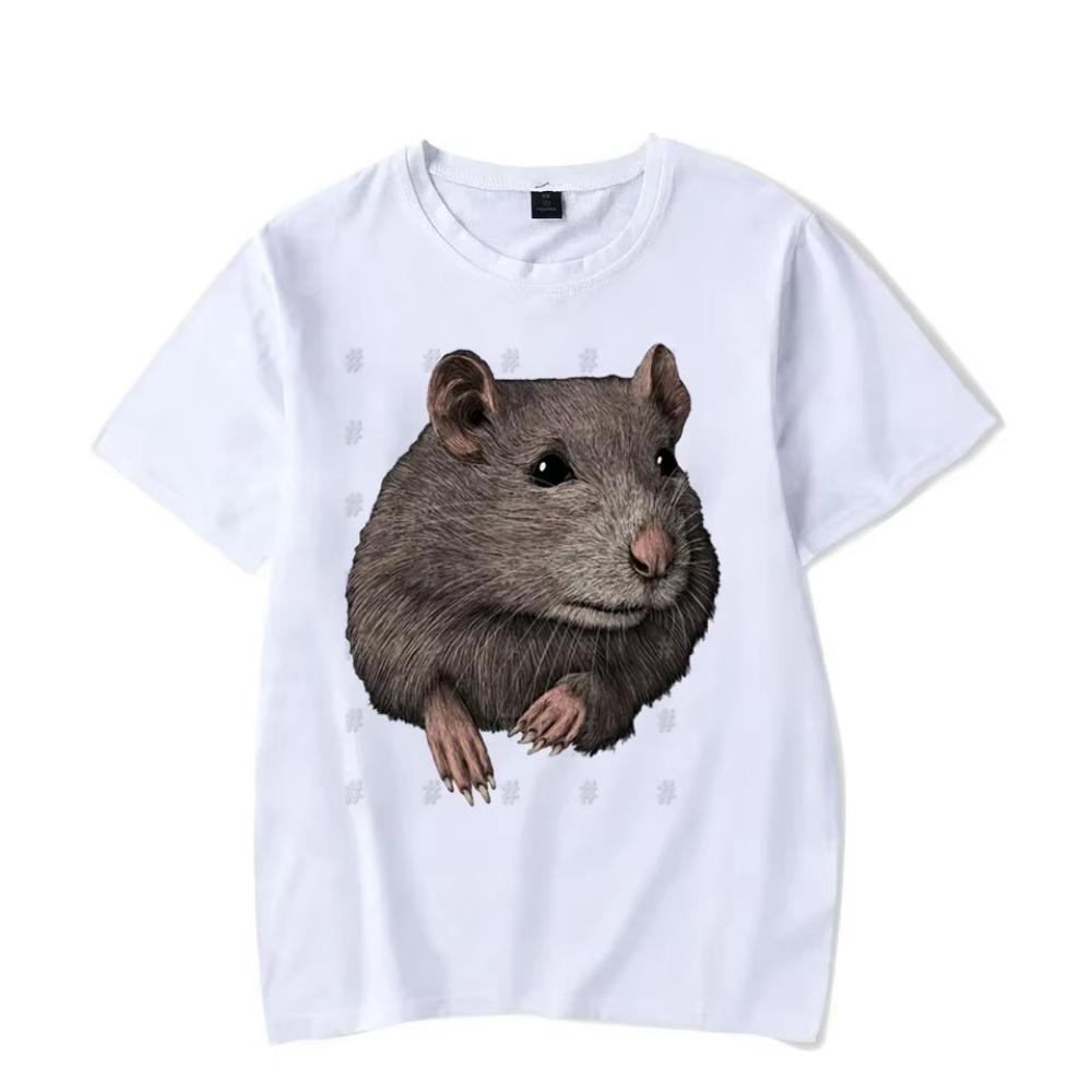 Men Women Cartoon T-Shirts 2024 Summer Harajuku Kawaii Rat Printed Short Sleeve Tees Couple Streetwear Loose Clothes Y2K Tops