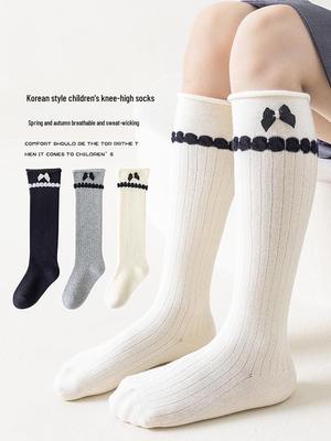 Girls' Korean-Style Bow Calf Socks for Spring and Autumn