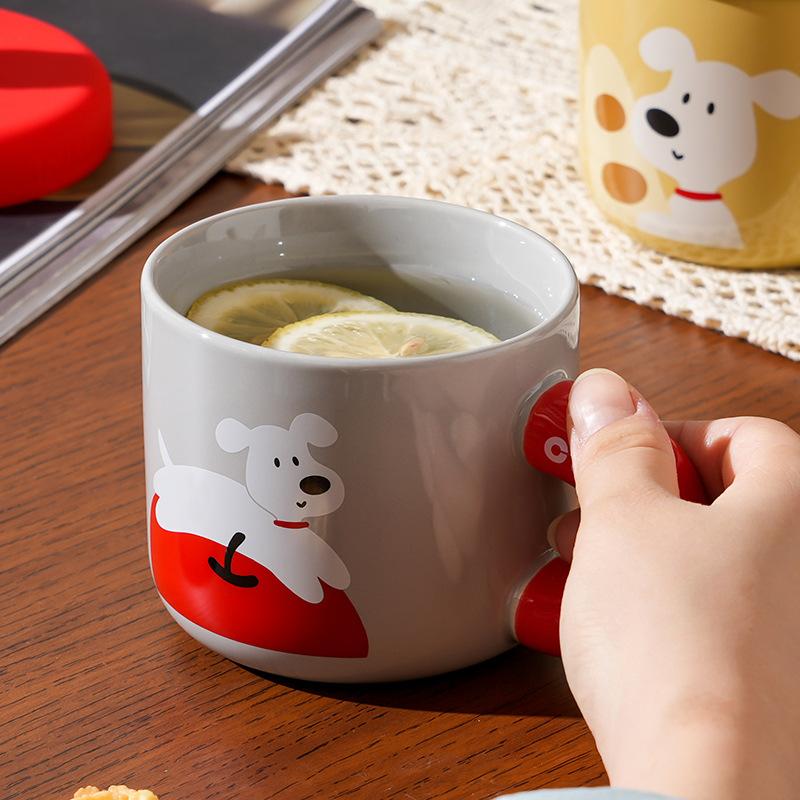 Small Gift with Cover Spoon Ceramic Cup for Girls Couples Home Suit Home Cartoon Mug High Appearance Large Capacity