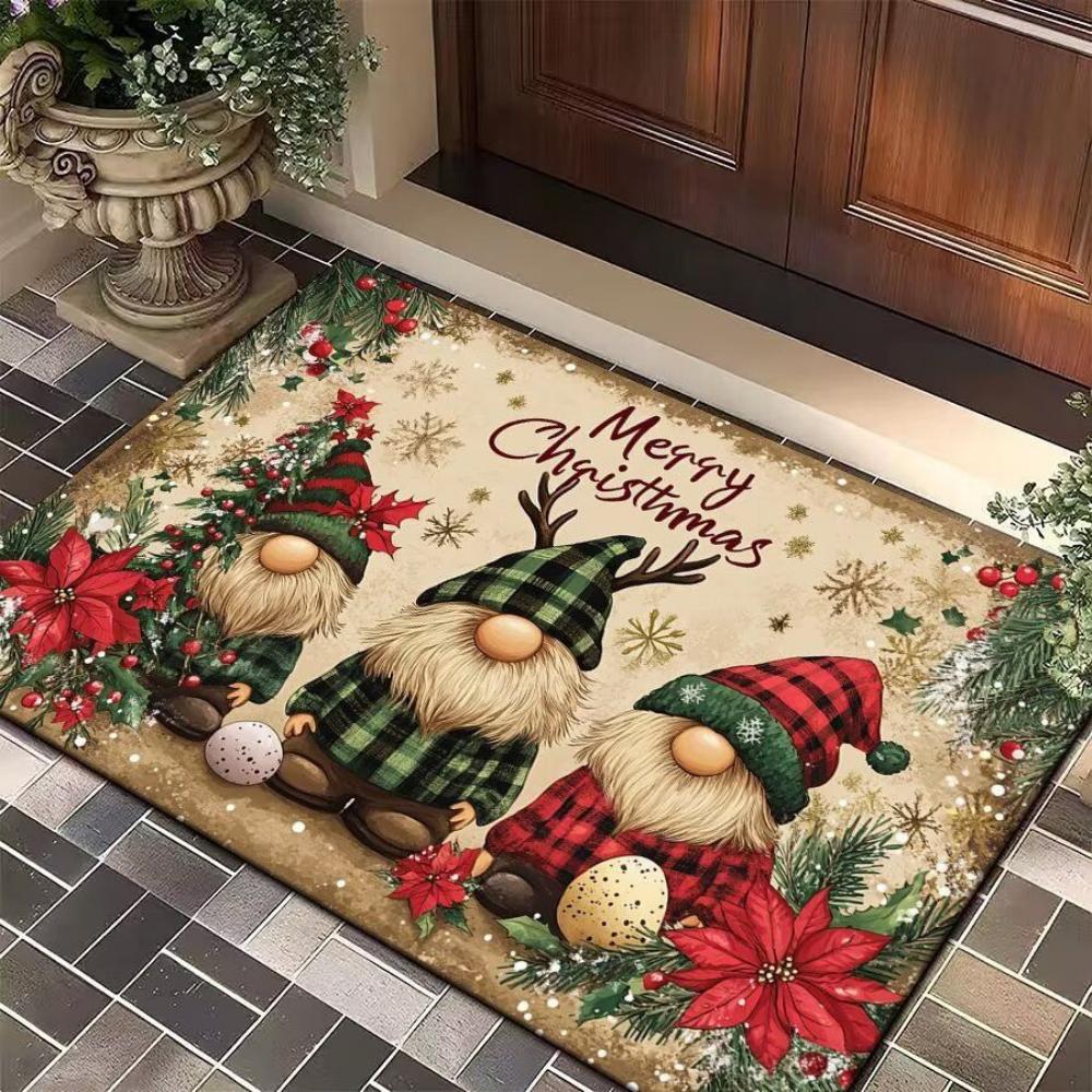 Christmas Character Doormat Santa Claus Elf Snowman Pattern Non Slip Entrance Rug for Front Door Living Room Bedroom Floor