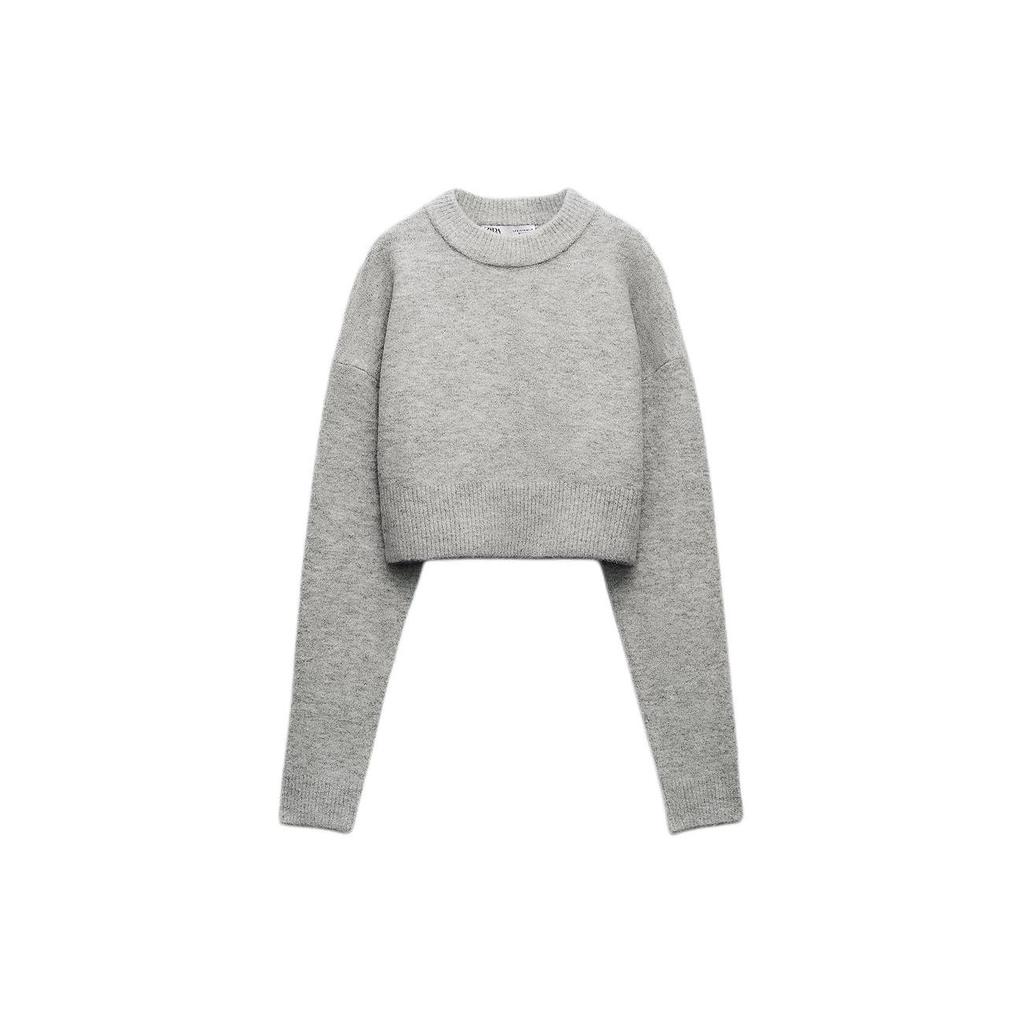 Zara Solid Color Round Neck Short Sleeve Knit Sweater Women tops Medium-Gray 5536125-809